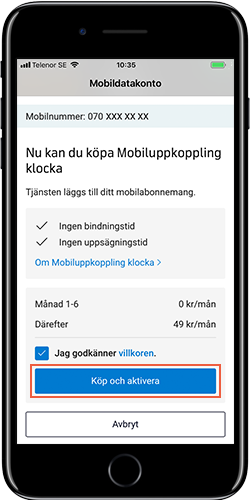 Klicka i att du godkänner villkoren och tryck på Köp och aktivera 